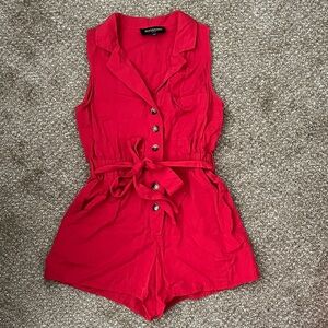 KITTENISH Vibrant Red Notch-Collar romper